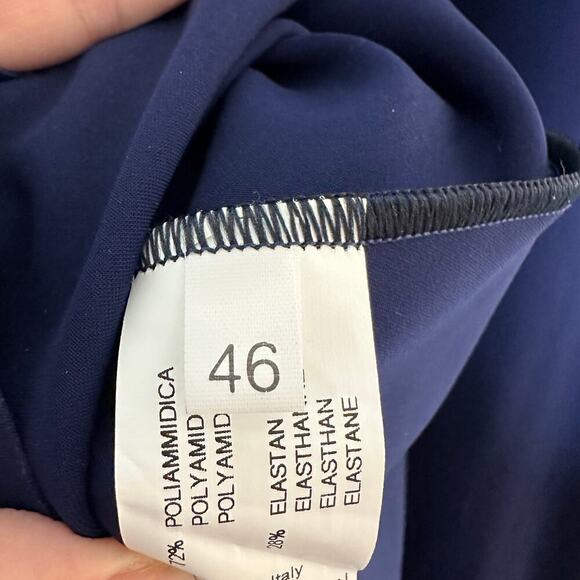 NEW Chiara Boni Maylys Mock-Neck Mesh Sleeve Illusion Gown Blue IT46 Size 10 - Picture 7 of 8